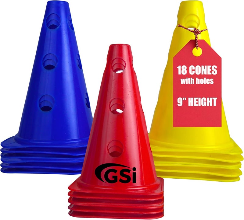 GSI Hurdle Training Cones | Multi Pack Sets | Dual Purpose Agility Cones with Holes | Ideal for Soccer, Kids, Dog, and Sports Training - Image 1